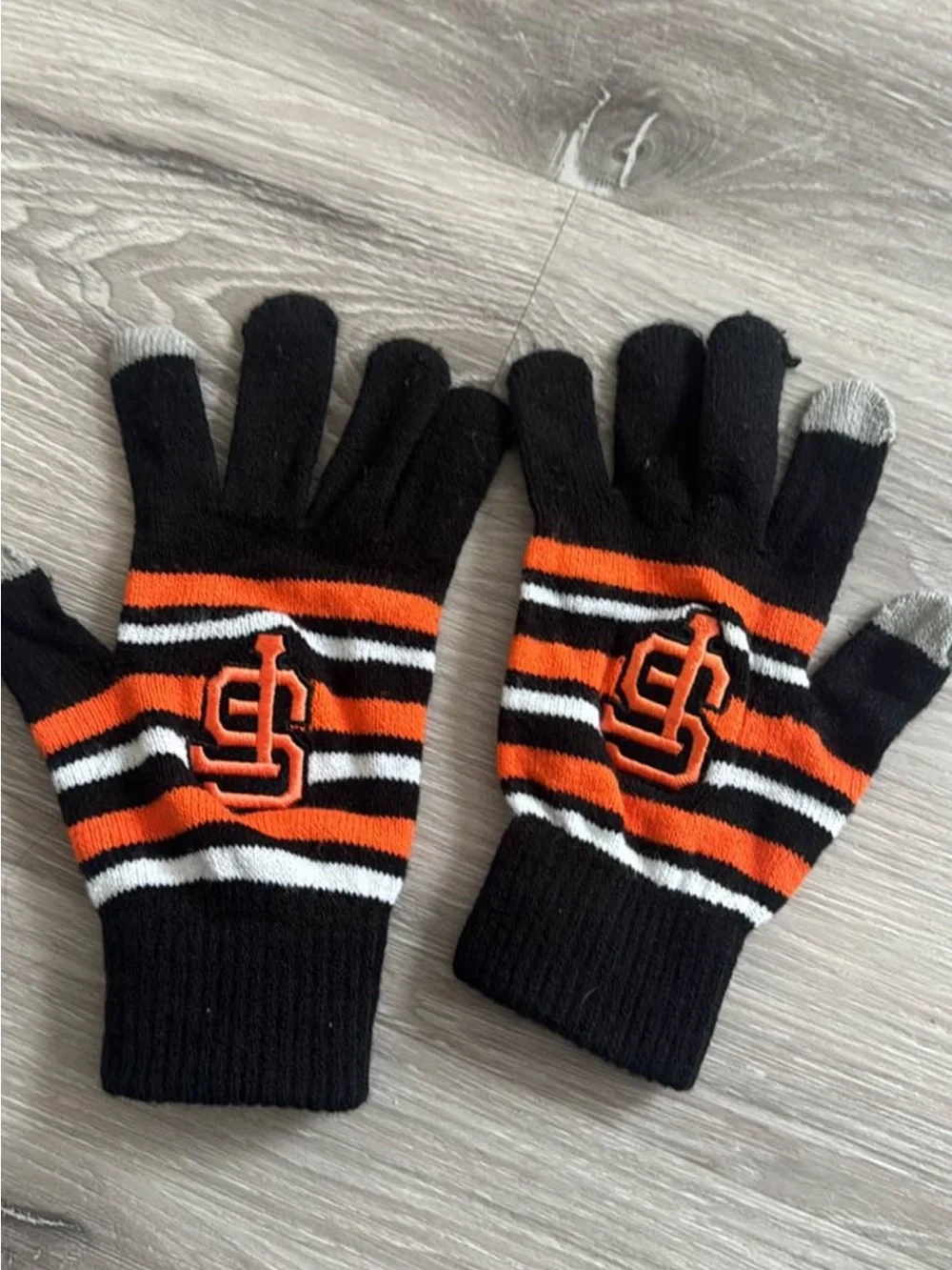 Kids Black and Orange Striped Touchscreen Gloves